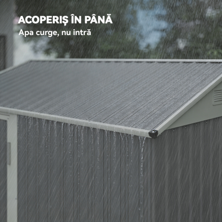  sopron de Gradina inalt de 3.51m² din Otel Galvanizat cu Orificii de Ventilatie, sopron de Gradina cu Usa Blocabila, Acoperis inclinat, Manusi, sopron pentru Unelte, 209x177x236 cm, Gri Argintiu [6]