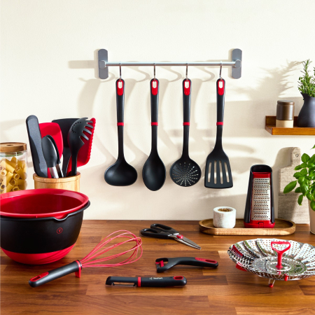 Spatula pentru clatite Tefal Ingenio+ K1984934, rezistenta la temperaturi inalte, compatibilitate cu masina de spalat vase, plastic, negru & rosu [6]