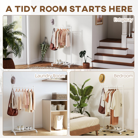  Stand Cuier de Podea cu Roti, 5 Carlige si Raft Inferior pentru incaltaminte, Alb [5]