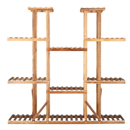 Stand flori din lemn 6 niveluri 15 locuri ghivece, efect antichizat, margini rotunjite, 119x120x25 cm, maro [13]