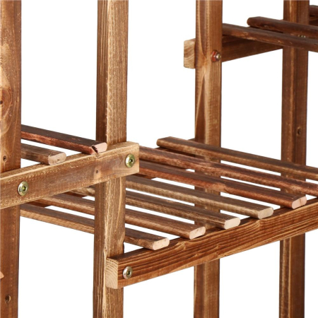 Stand flori din lemn 6 niveluri 15 locuri ghivece, efect antichizat, margini rotunjite, 119x120x25 cm, maro [12]