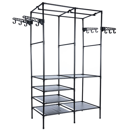 Organizare - Stand de haine cu polite si tije pentru agatarea umeraselor, 85x44x174cm, negru
