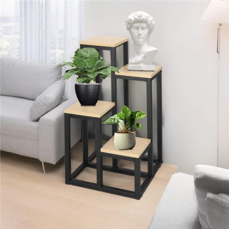 Stand pentru flori, cadru metalic, 4 etajere, 34x34x68 cm, bej [7]