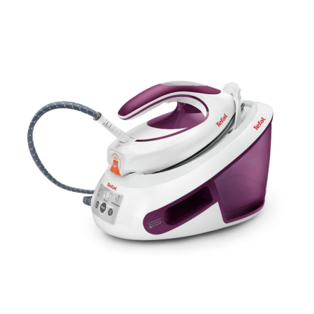 Bucatarie - Statie de calcat cu abur Tefal Express Anti-Calc SV8054E0, 2800W, 6.5 bari, 1.8L, talpa Durilium AirGlide, alb & violet