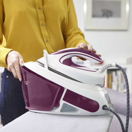 Statie de calcat cu abur Tefal Express Anti-Calc SV8054E0, 2800W, 6.5 bari, 1.8L, talpa Durilium AirGlide, alb & violet [5]