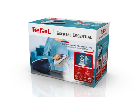 Statie de calcat cu abur TEFAL Express Essential SV6116E0, 2200W, 270g/min, 1.4l, talpa ceramica, alb-albastru [9]