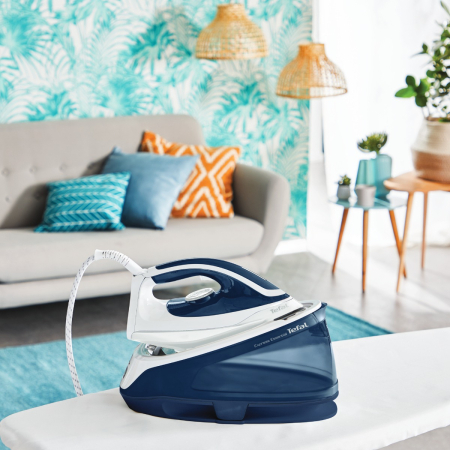 Statie de calcat cu abur TEFAL Express Essential SV6116E0, 2200W, 270g/min, 1.4l, talpa ceramica, alb-albastru [2]