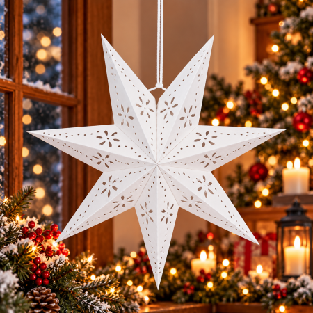 Living & hol - Stea decorativa 3D din hartie ajurata, 50 cm, alba