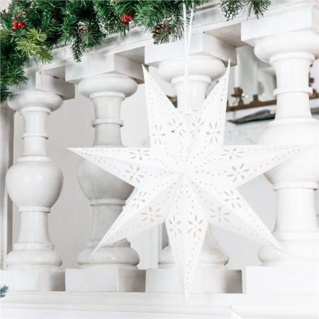 Stea decorativa 3D din hartie ajurata, 50 cm, alba [12]