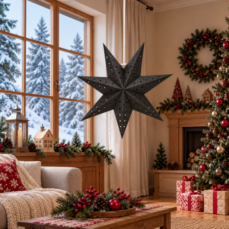 Stea decorativa 3D din hartie ajurata, 50 cm, neagra [12]