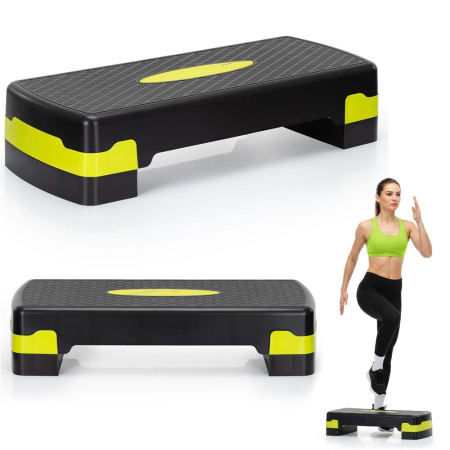 Stepper aerobic ajustabil 2 trepte antiderapant maxim 350 kg, 68x29x15 cm, fitness, negru verde [6]