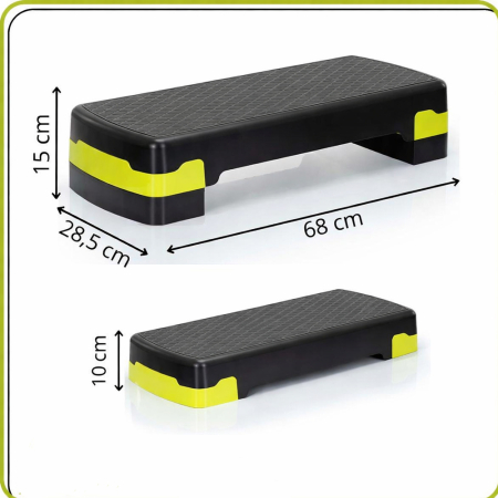 Stepper aerobic ajustabil 2 trepte antiderapant maxim 350 kg, 68x29x15 cm, fitness, negru verde [18]