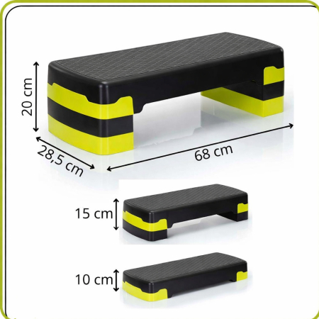 Stepper aerobic, ajustabil in 3 trepte, antiderapant, maxim 350 kg, 68x29x20 cm, negru si verde [19]
