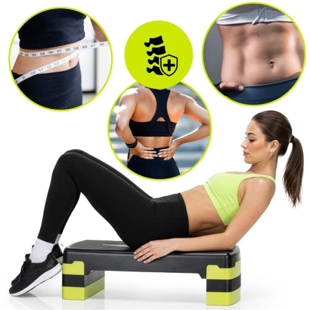 Stepper aerobic, ajustabil in 3 trepte, antiderapant, maxim 350 kg, 68x29x20 cm, negru si verde [15]
