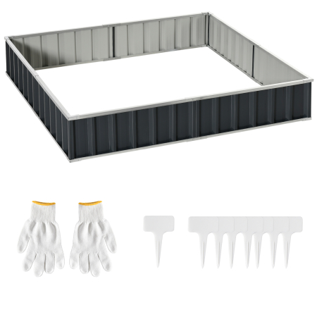 Living & hol -  Strat de Cultivare Ridicat, Modular si Fara Fund din Otel Zincat, 258x90x30 cm, Gri inchis