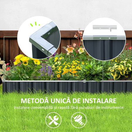  Strat de Cultivare Ridicat, Modular si Fara Fund din Otel Zincat, 258x90x30 cm, Gri inchis [4]
