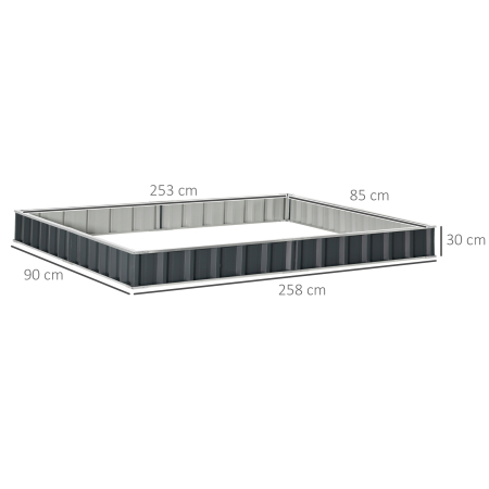  Strat de Cultivare Ridicat, Modular si Fara Fund din Otel Zincat, 258x90x30 cm, Gri inchis [2]