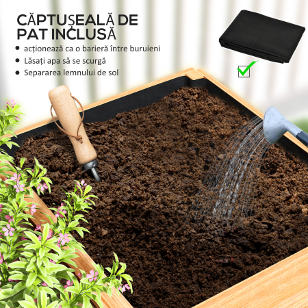 Strat de Gradina inaltat si Adanc cu 3 Zone de Crestere si Strat de Protectie, 140x60x40 cm, Lemn Natural [5]