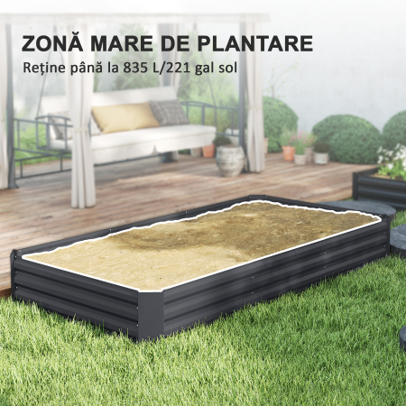  Strat inaltat pentru Gradina din Otel, 835L, cu Baza Deschisa, 240x120x30 cm, Gri inchis [3]
