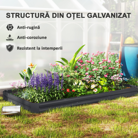  Strat inaltat pentru Gradina din Otel, 835L, cu Baza Deschisa, 240x120x30 cm, Gri inchis [4]
