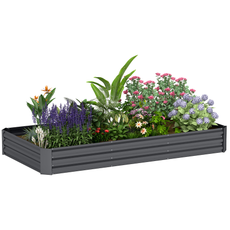 Suporturi flori si ghivece -  Strat inaltat pentru Gradina din Otel, 835L, cu Baza Deschisa, 240x120x30 cm, Gri inchis