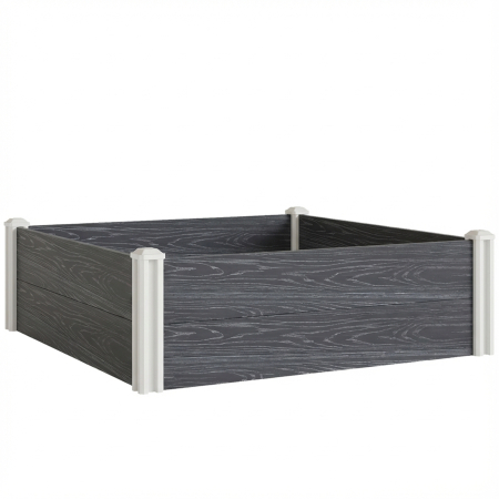 Suporturi flori si ghivece -  Strat inaltat pentru Gradina din Vinil, 102x102x33 cm, Kit Modular cu Picioare imbinabile si Baza Deschisa, Ghiveci pentru Culturi de Flori, Ierburi si Legume, Gri inchis