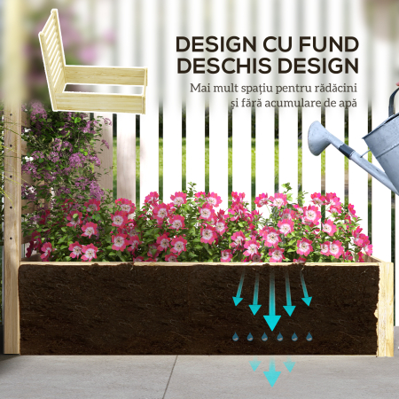  Strat pentru Gradina inaltat cu Fund Deschis, 115x60x110 cm, Lemn Natural [5]