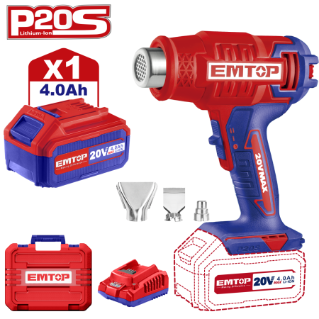 Pistoale de vopsit - Suflanta aer cald (feon) cu 1 acumulator 4.0AH, cutie transport - EHGN200215, EMTOP