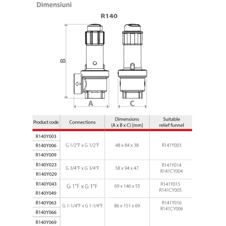 Supapa de siguranta cu membrana Giacomini R140Y006, alama, filet interior 1/2", 4 bar [1]
