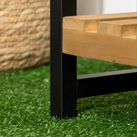  Suport de flori cu 3 niveluri cu carlige din lemn de brad si metal pentru interior si exterior, 80x36x174 cm, culoare negru si lemn [8]