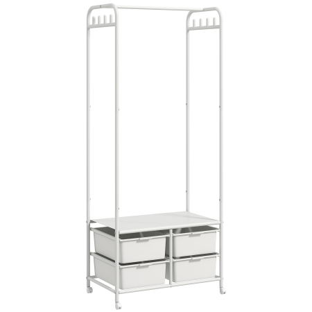 Mobila hol -  Suport de Haine cu Dulap pentru Pantofi, 4 Cosuri si 8 Carlige, din Otel si Plastic, 63x37x153 cm, Alb