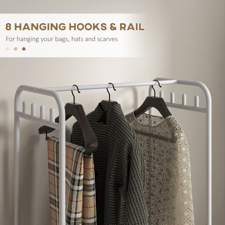  Suport de Haine cu Dulap pentru Pantofi, 4 Cosuri si 8 Carlige, din Otel si Plastic, 63x37x153 cm, Alb [4]