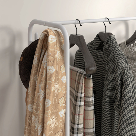  Suport de Haine cu Dulap pentru Pantofi, 4 Cosuri si 8 Carlige, din Otel si Plastic, 63x37x153 cm, Alb [7]