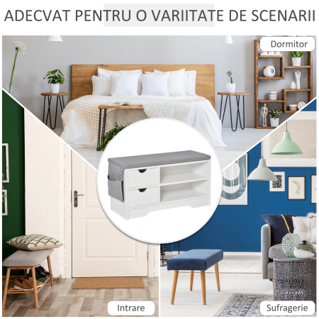  Suport de Pantofi Economie de Spatiu Bancuta Suport de Pantofi din Lemn Alb Mobila Suport de Pantofi [6]