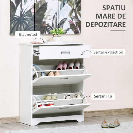  Suport de Pantofi Modern 2 Sertare pentru 16 Perechi de Pantofi si Sertar Mic 70x29x92cm [3]