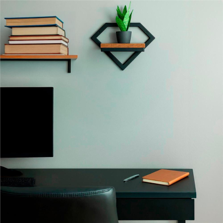 Suport de perete pentru flori, metal si MDF, 25,5x19 cm, negru/maro [11]