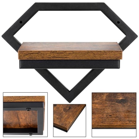 Suport de perete pentru flori, metal si MDF, 25,5x19 cm, negru/maro [9]