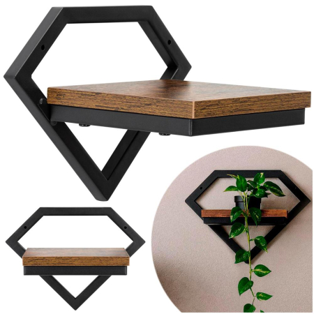 Suport de perete pentru flori, metal si MDF, 25,5x19 cm, negru/maro [6]