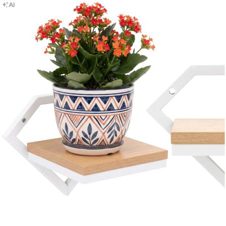 Suport de perete pentru ghiveci si plante decorative, cu polita din MDF si structura metalica rezistenta, montaj usor cu accesorii incluse, maxim 10 k [15]