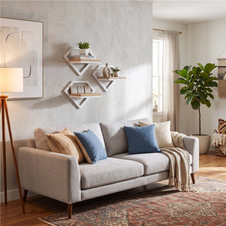Suport de perete pentru ghiveci si plante decorative, cu polita din MDF si structura metalica rezistenta, montaj usor cu accesorii incluse, maxim 10 k [13]