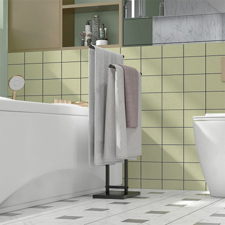  Suport de Prosoape de Podea cu 2 brate, Suport de Prosoape din Metal pentru Baie, 50x18,5x85 cm, Negru [1]
