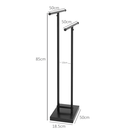  Suport de Prosoape de Podea cu 2 brate, Suport de Prosoape din Metal pentru Baie, 50x18,5x85 cm, Negru [2]