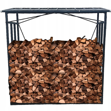 Suport depozitare lemne foc cu acoperis ondulat, structura metalica rezistenta, 185x70x185 cm, negru [4]