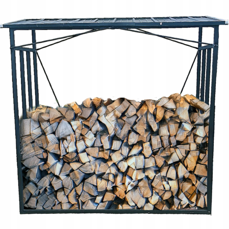 Suport depozitare lemne foc cu acoperis ondulat, structura metalica rezistenta, 185x70x185 cm, negru [6]