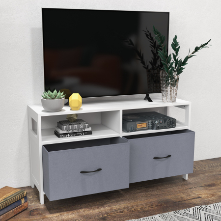  Suport Dulap TV pentru Televizoare de pana la 45", Centru de Divertisment cu Sertare Pliabile si Rafturi de Depozitare pentru Camera de Zi, Dormitor [6]