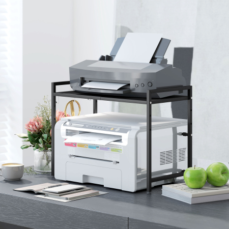  Suport Extensibil pentru Cuptorul cu Microunde cu 2 Nivele si 3 Ganci, din Metal, 39.5-64x32x47.5 cm, Negru [6]