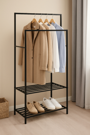 Suport haine 5Five Strongy cu bara dubla si roti, otel, 117x50x170 cm, negru [4]