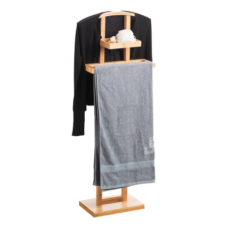 Suport haine si prosoape 5Five Velvy cu bara si etajera de depozitare, bambus, 44x22x113 cm, maro [2]