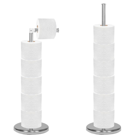 Suporturi si accesorii de baie - Suport hartie igienica 2 in 1 cu tija mobila, 68.5cm, argintiu