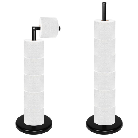Suporturi si accesorii de baie - Suport hartie igienica 2 in 1 cu tija mobila, 68.5cm, negru